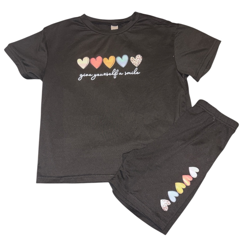 Girls Black Heart Matching Set